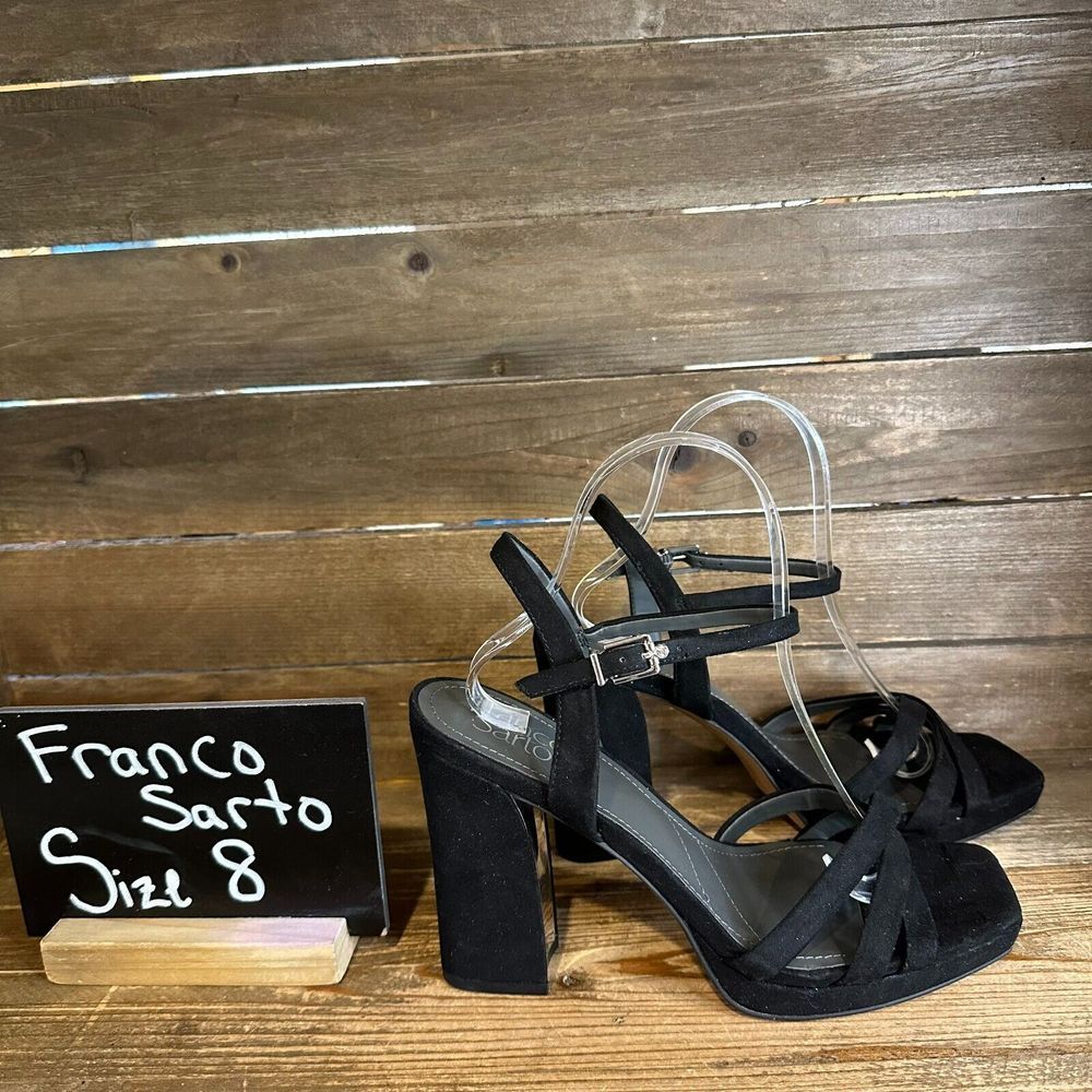 Womens Franco Sarto‎ Damalis Black Suede Platform Block Heels Size 8 M GUC